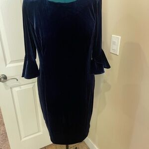 DKNY Deep Blue Velvet Long Sleeve Dress